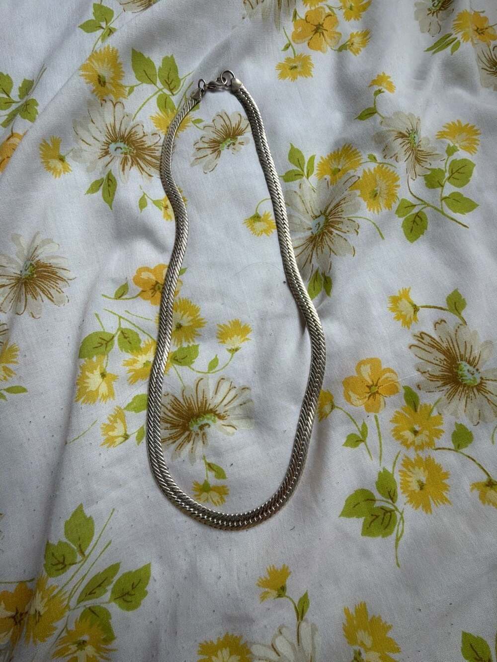 Vintage Thick Flat Silver Tone Herringbone Snake Chain Necklace